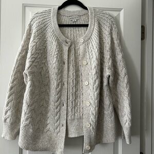 Ava & Viv Cream Cable-Knit Button Front Cardigan